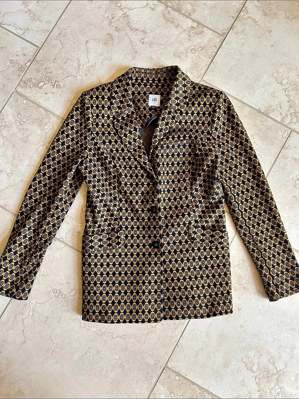 Cabi Kensington Proper Standout Blazer Geometric Blazer Blue & Yellow Small